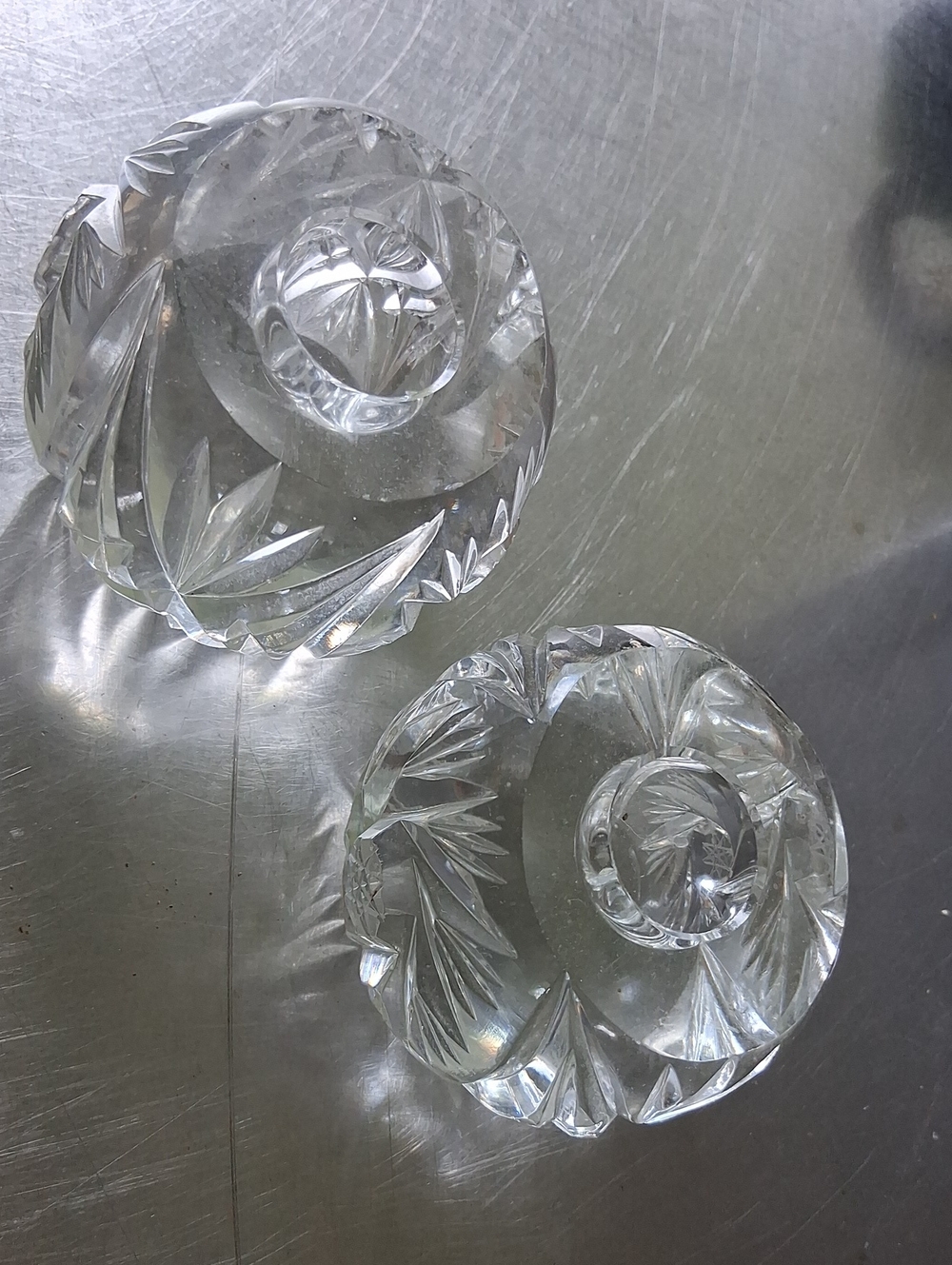 Vintage crystal pinwheel candle stick holders X 2